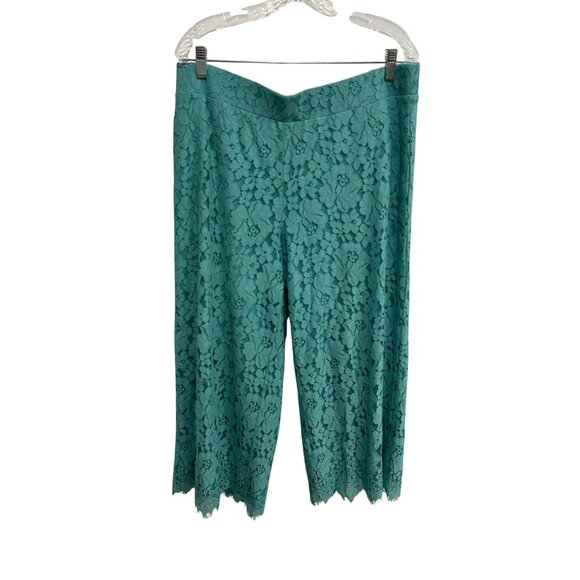 Isaac Mizrahi Live! Floral Lace Knit Culotte Pants Turquoise Sz Large Boho - Picture 1 of 13